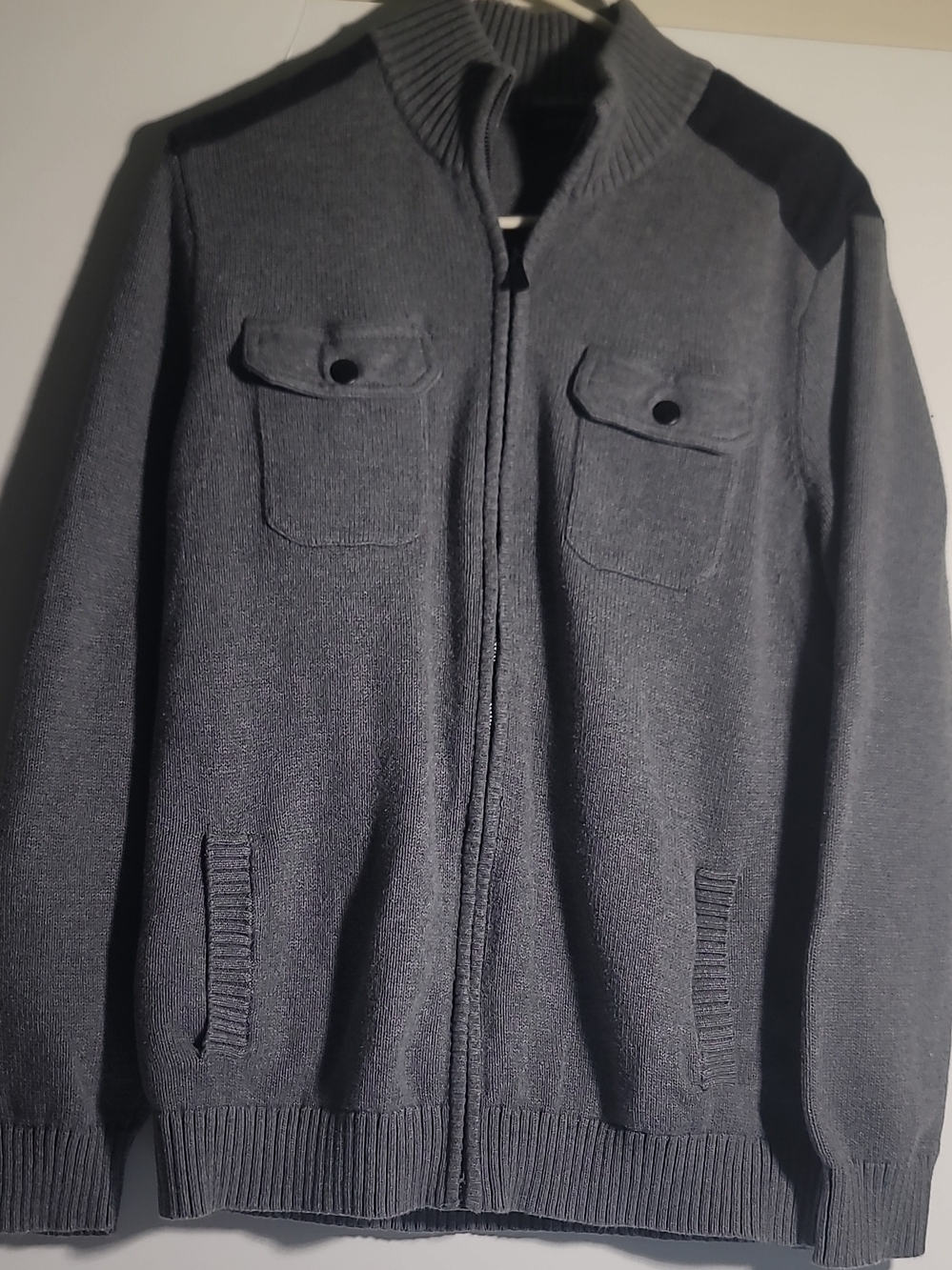 Men's Zip Front Knit Cardigan Sweater in Dark Gray